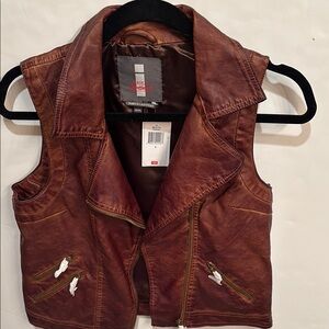 NWT Buffalo David Bitton Rich Brown Leather Vest S